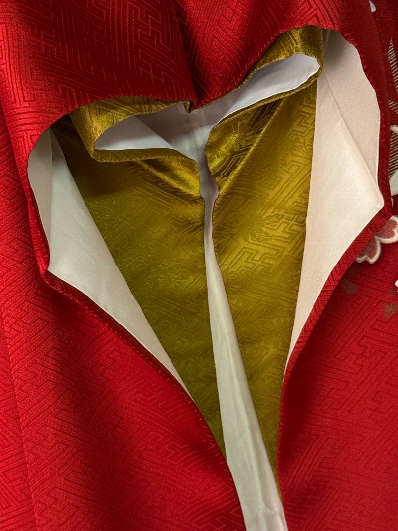 [極美品] 振袖　正絹　桜　鶴　紅　白　黒　高身長　成人式　結婚式　礼装