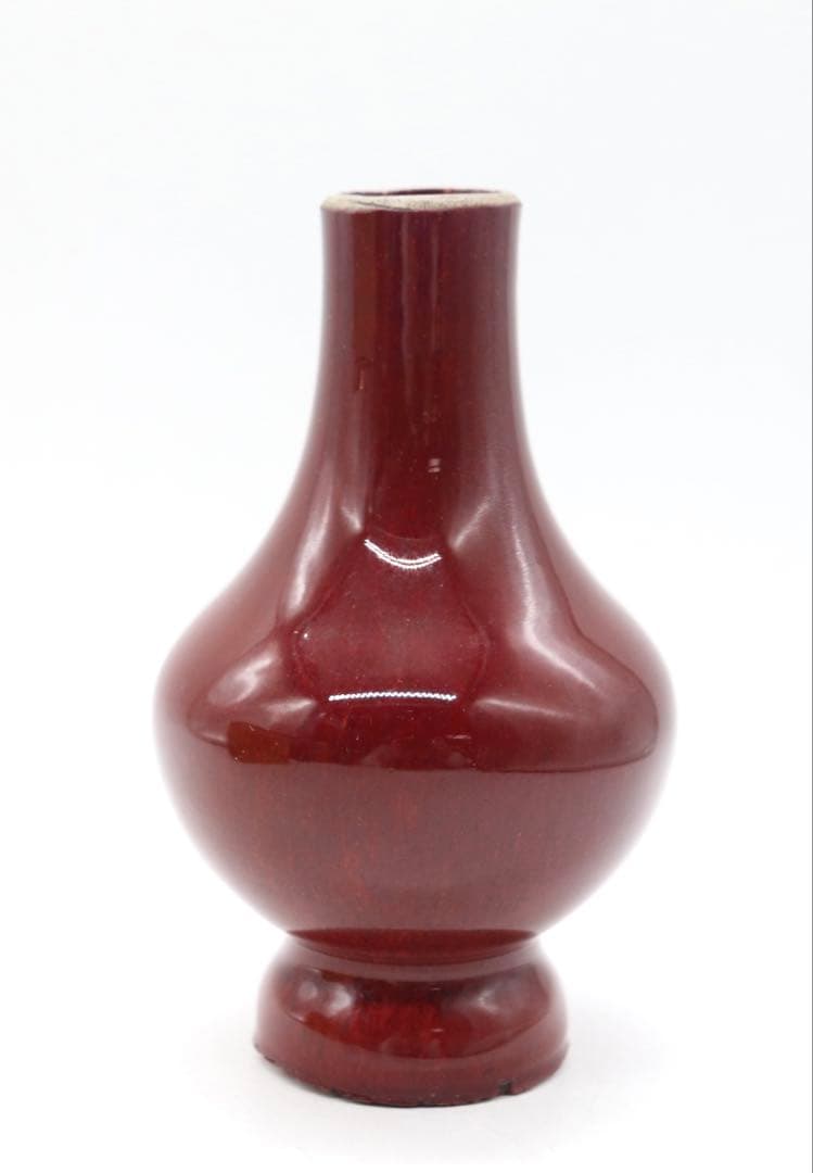 中国　清時代中期　窯変紅釉瓶　アンティーク　木箱入　送料込み251208