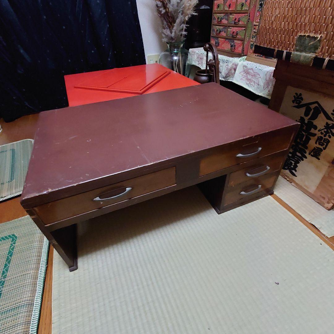 週末特価！文机 片袖4引き出し　ちゃぶ台　書斎机　昭和レトロ