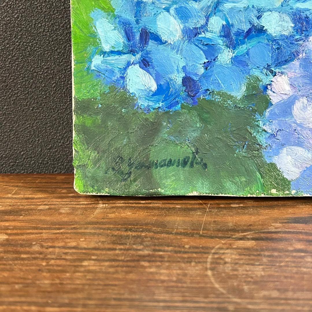 山本恵久「あじさい」キャンバスに油彩画 油絵 直筆サイン入り 額縁入り