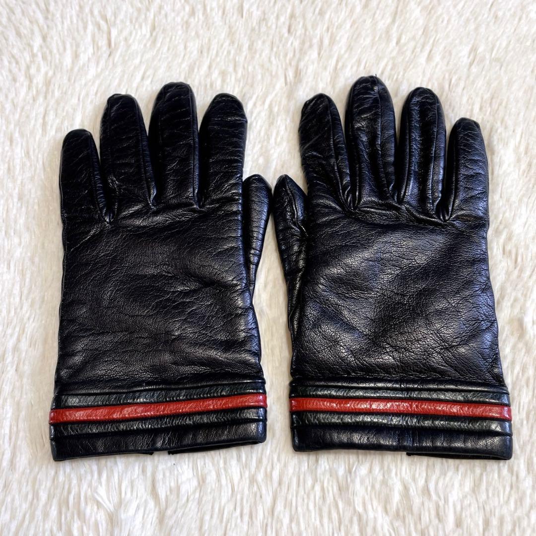 美品 GUCCI グッチ カシミヤ 本革 レザーグローブ 手袋 シェリーライン