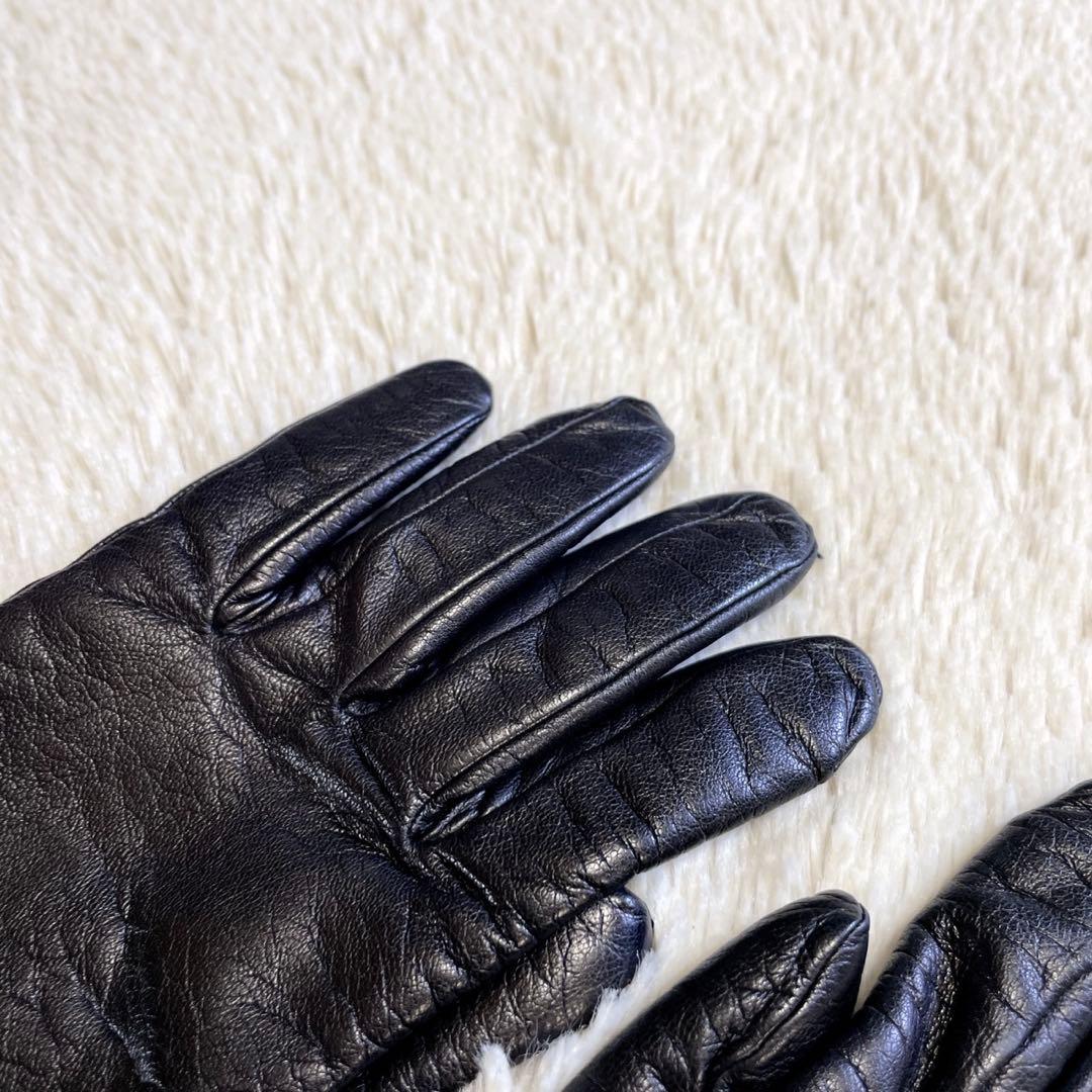 美品 GUCCI グッチ カシミヤ 本革 レザーグローブ 手袋 シェリーライン