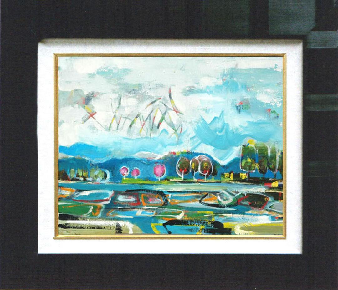 油絵 菅家令子 絵 絵画 インテリア 額付(白) uF6-063003 田園風景