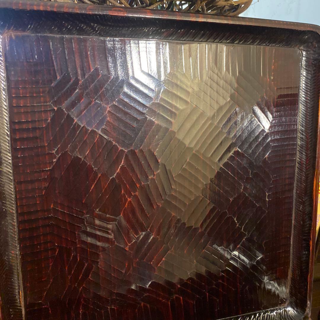 讃岐盆 木製彫刻模様入り正方形 お盆トレー　5つセット