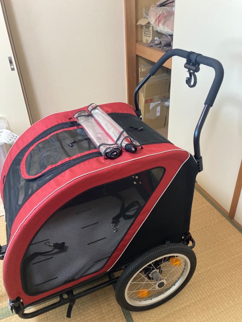 犬用ペットカート 赤 メッシュ窓付き
