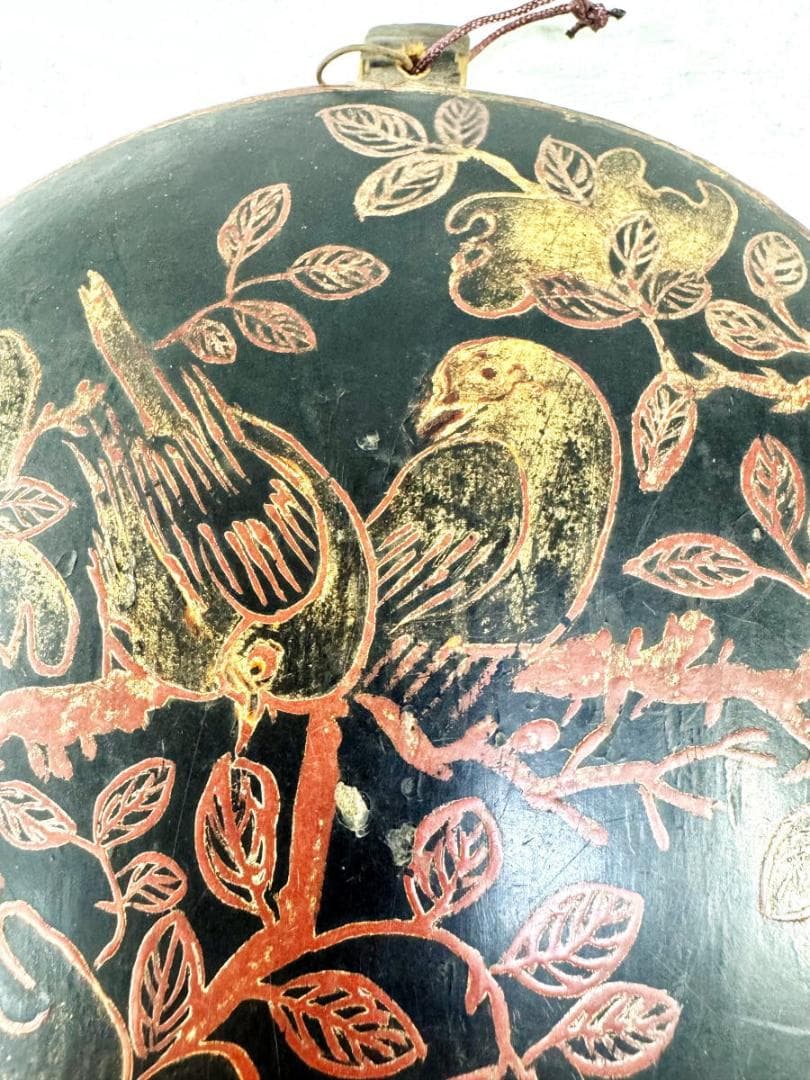 明時代 黒漆描金花鳥文掛屏 対 直径約15cm 伝世品焼物 歴史 WWWT001