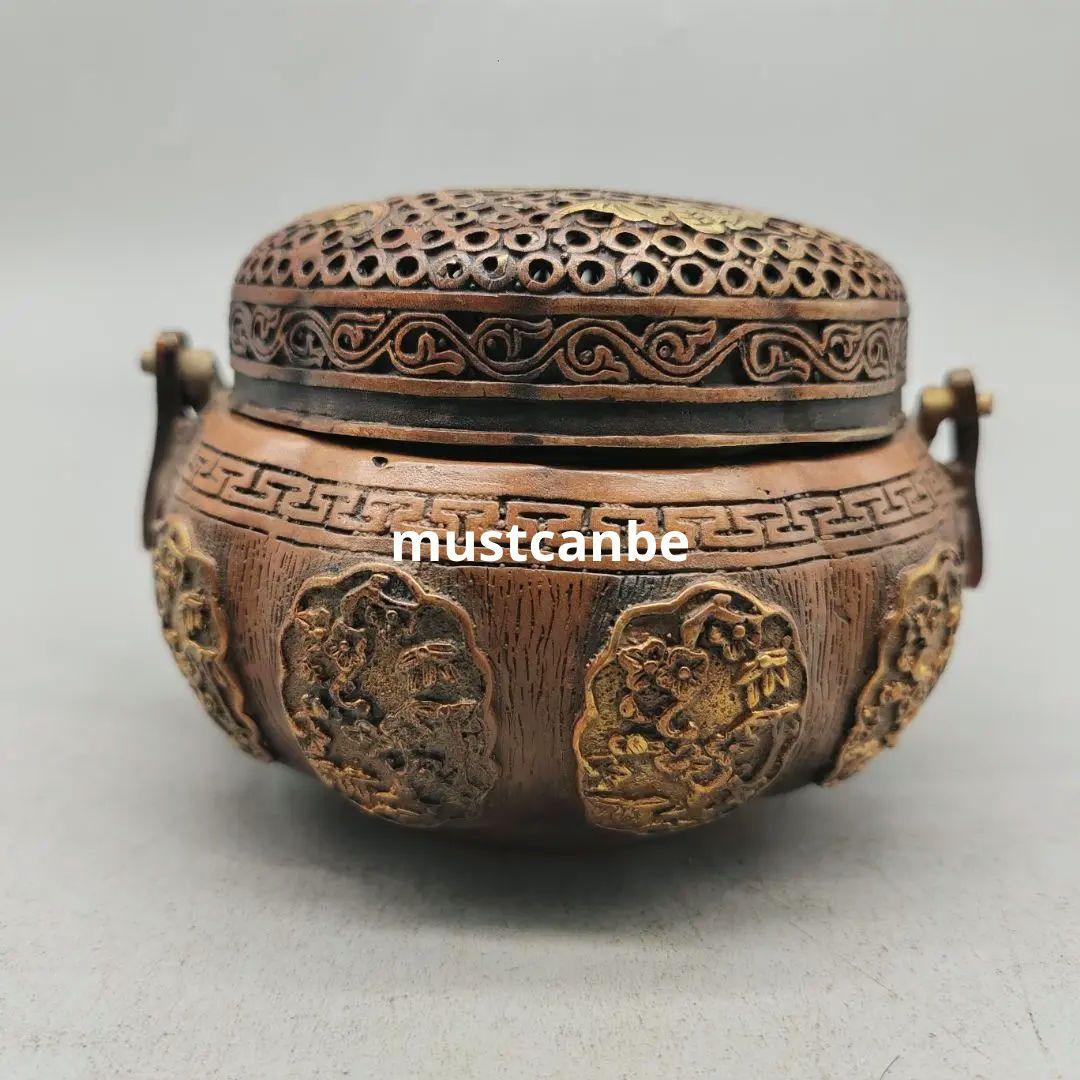 銅製 提梁暖手炉 八宝手炉 香炉 香道具 店舗 室内 装飾品 工芸品 置物