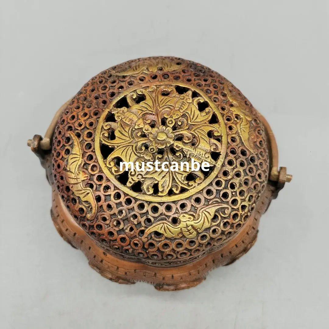 銅製 提梁暖手炉 八宝手炉 香炉 香道具 店舗 室内 装飾品 工芸品 置物