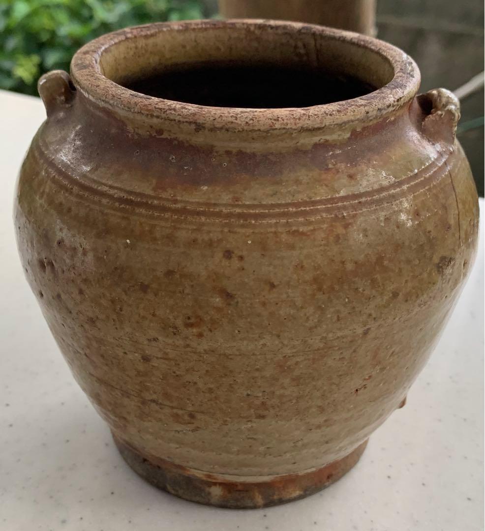 瀬戸焼　お歯黒壺　高台　双耳　アンティーク