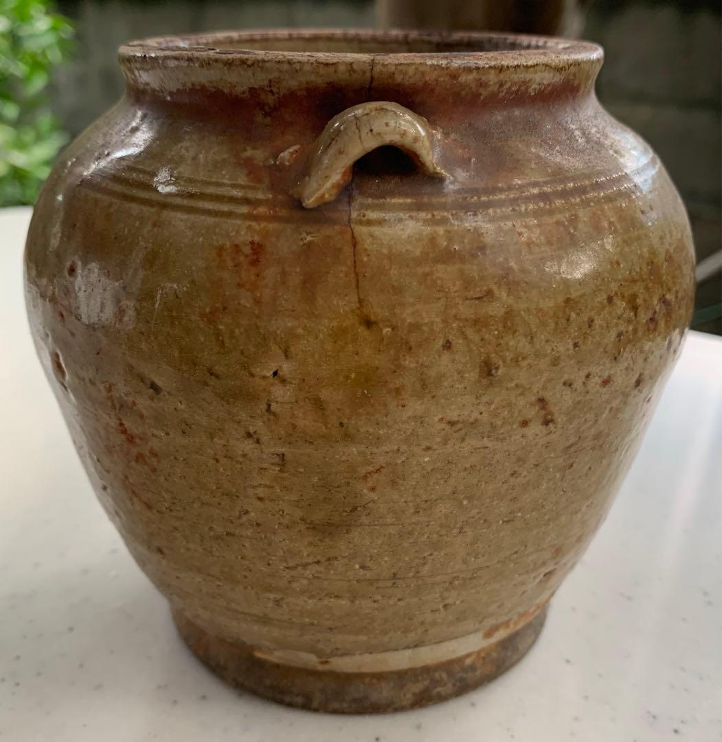 瀬戸焼　お歯黒壺　高台　双耳　アンティーク