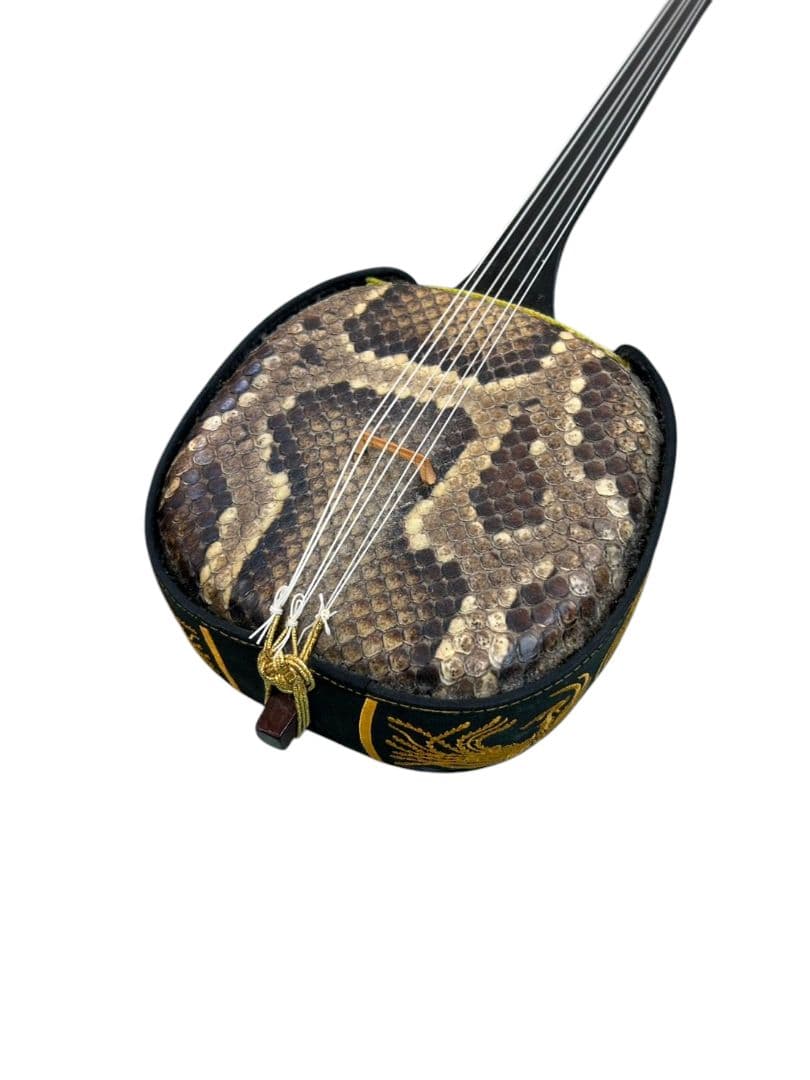 沖縄三線 六線 ヘビ柄 本革 強化張り ハードケース付