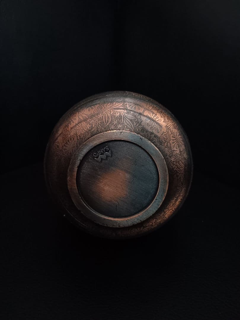 【希少/逸品】三宝 SANPO 銅製 花瓶 鴛鴦（おしどり）梅 高彫 23cm