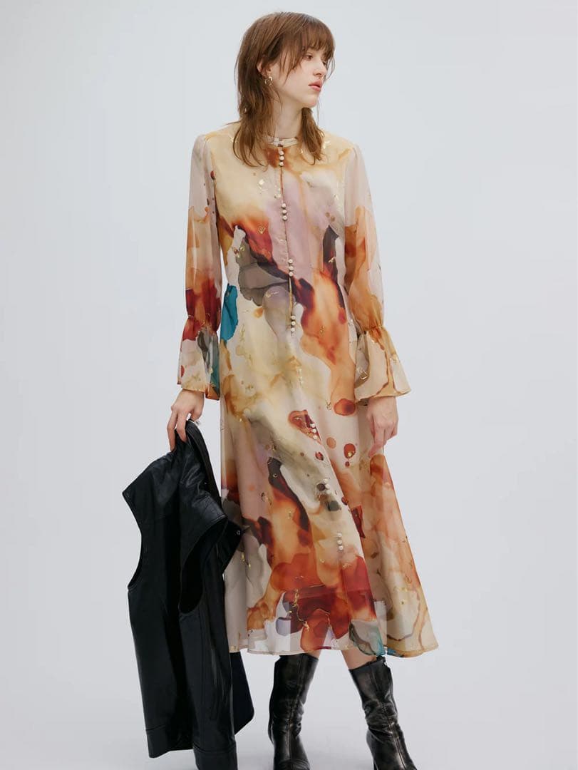 【美品】AMERI Mサイズインクアートドレス ワンピース