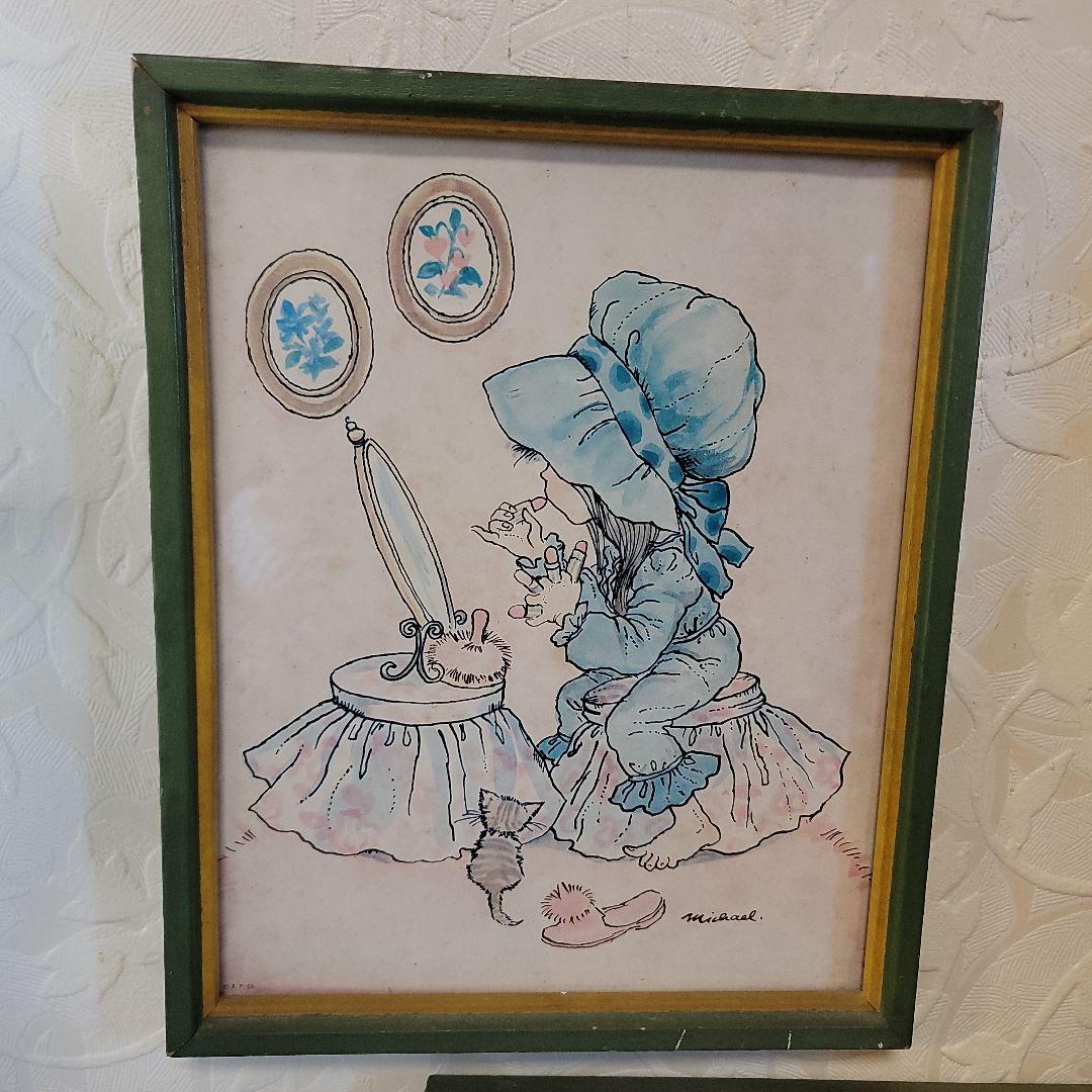 アメリカンアンティーク　額入りアート　壁掛けプリント額