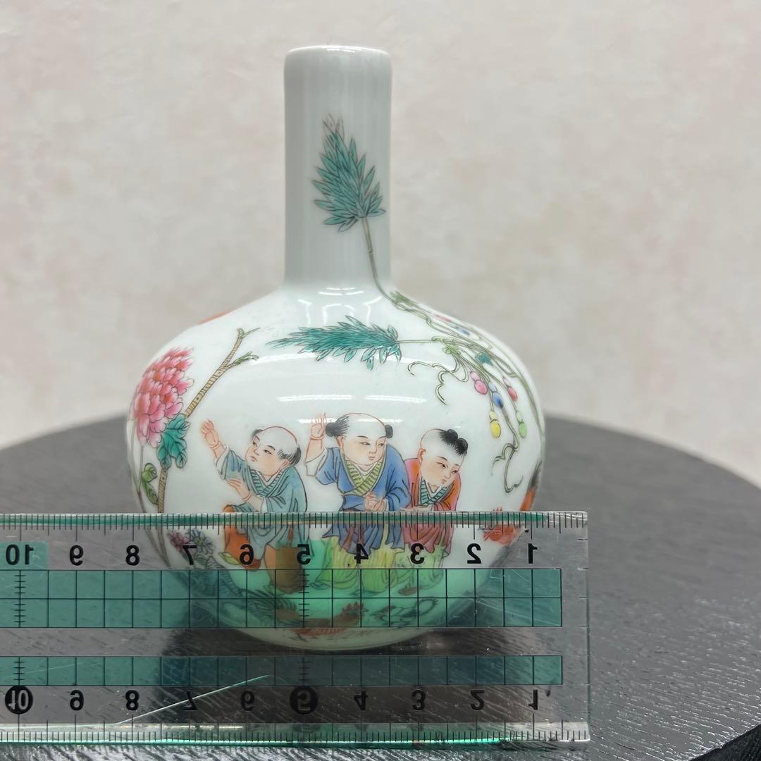 中国清朝人物紋長頸瓶骨董　唐物　アンティーク古美術品骨董　景徳鎮陶磁器青磁　江戸