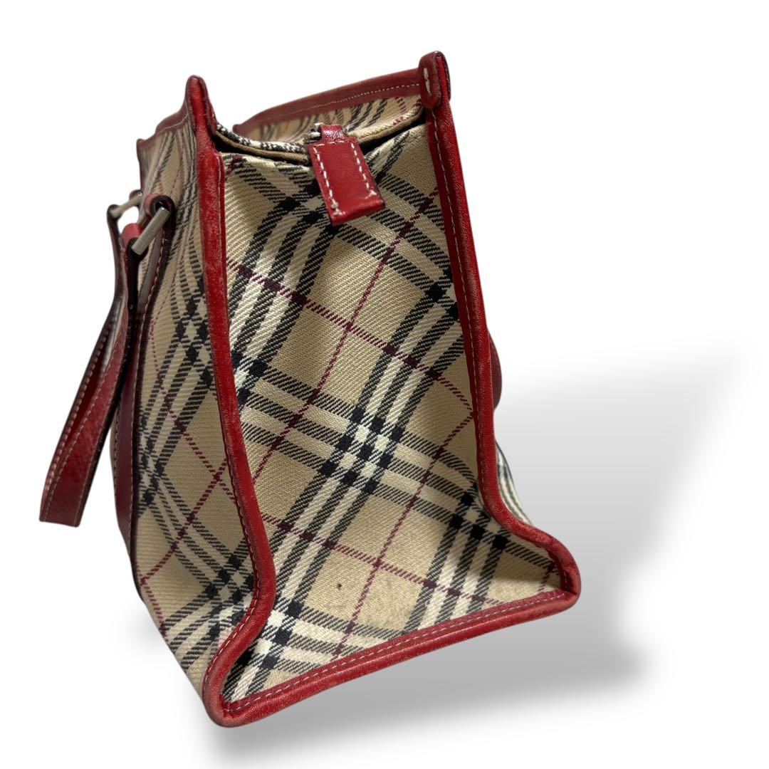 バーバリーロンドン ブルーレーベル ハンドバッグ トート ノバチェック　レッド