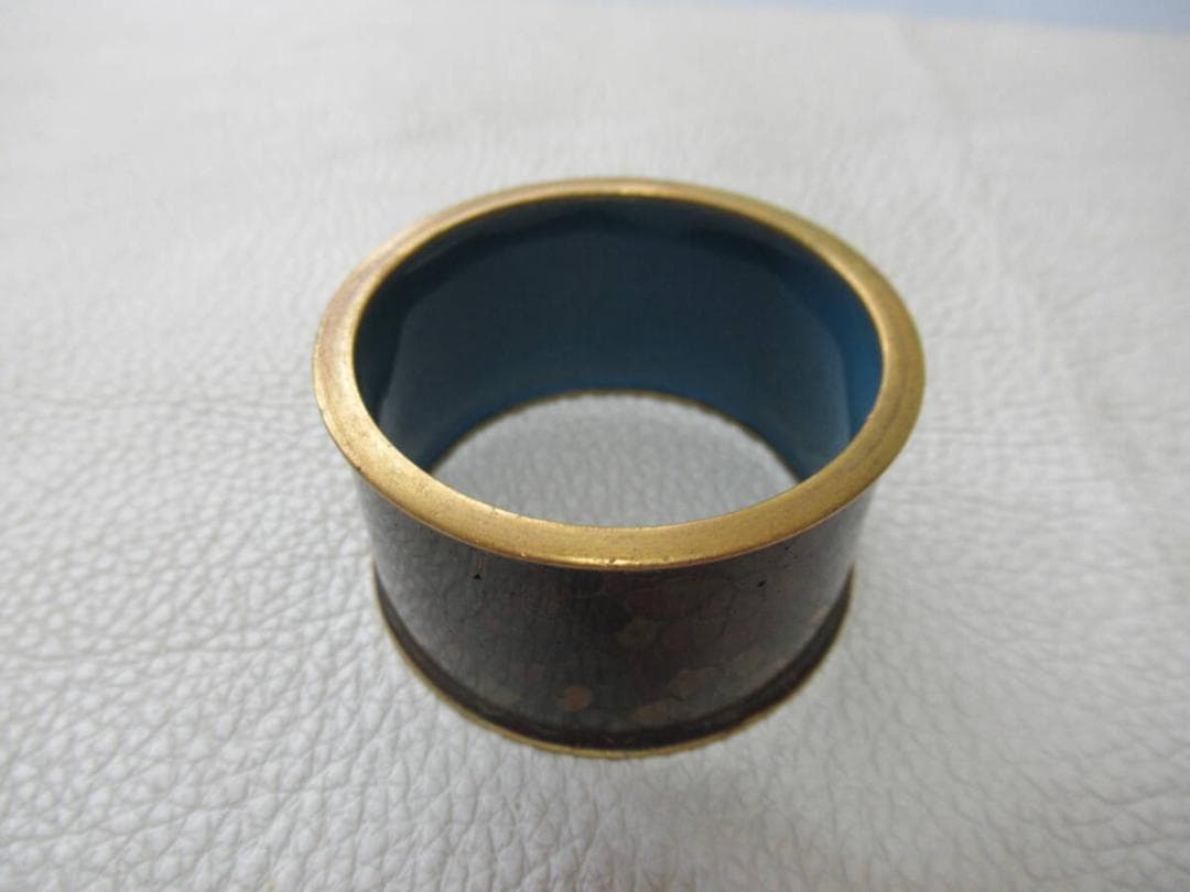 極美品 大正時代◆京七宝 稲葉七宝 内側濃い目水色 外観(花柄図)ナプキンリング