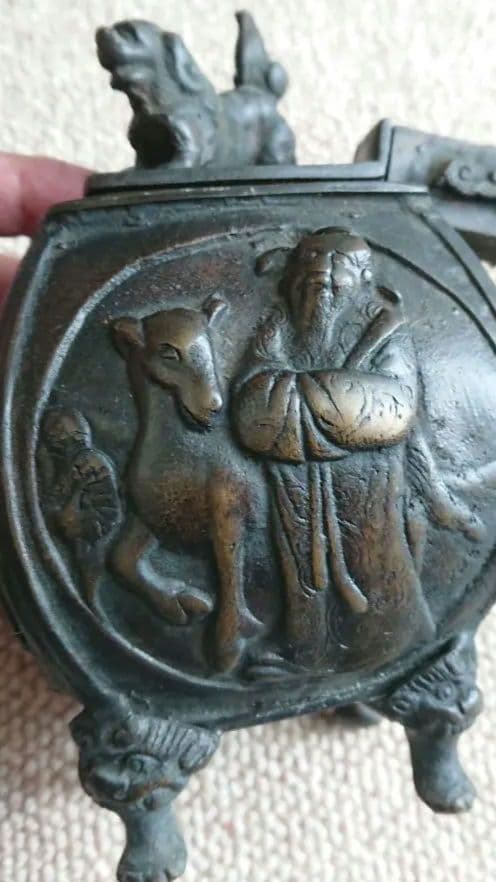 時代 香炉 矢立 銅製　大明宣徳