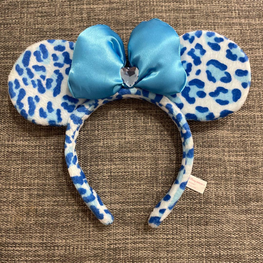 【最終値下げ！】ディズニー　カチューシャ ヒョウ柄　ブルー リボン ミニー