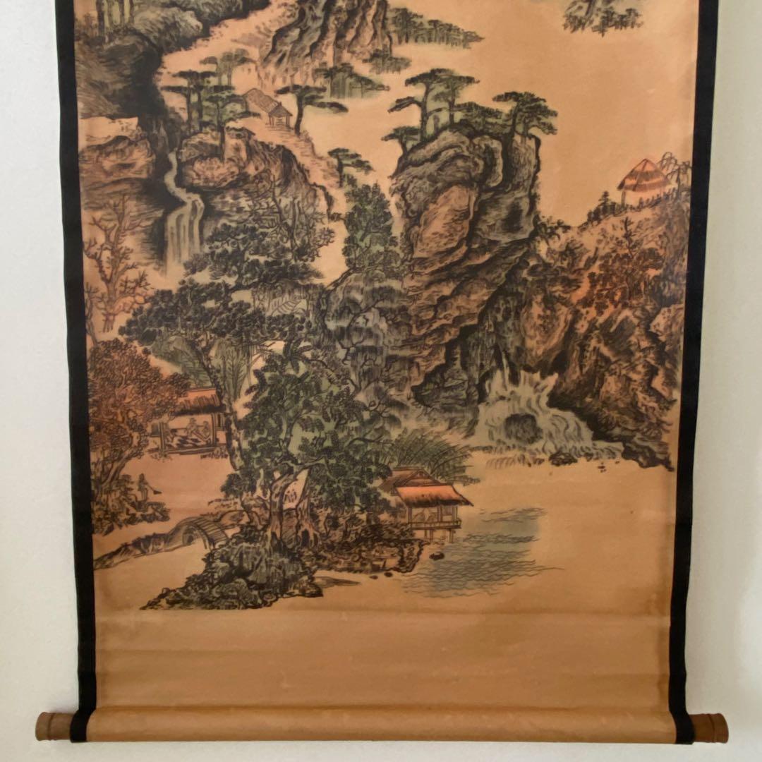 珍藏 大名家 唐寅　「秋山蕭寺」山水図　掛け軸　中華民国・故宮博物院館藏