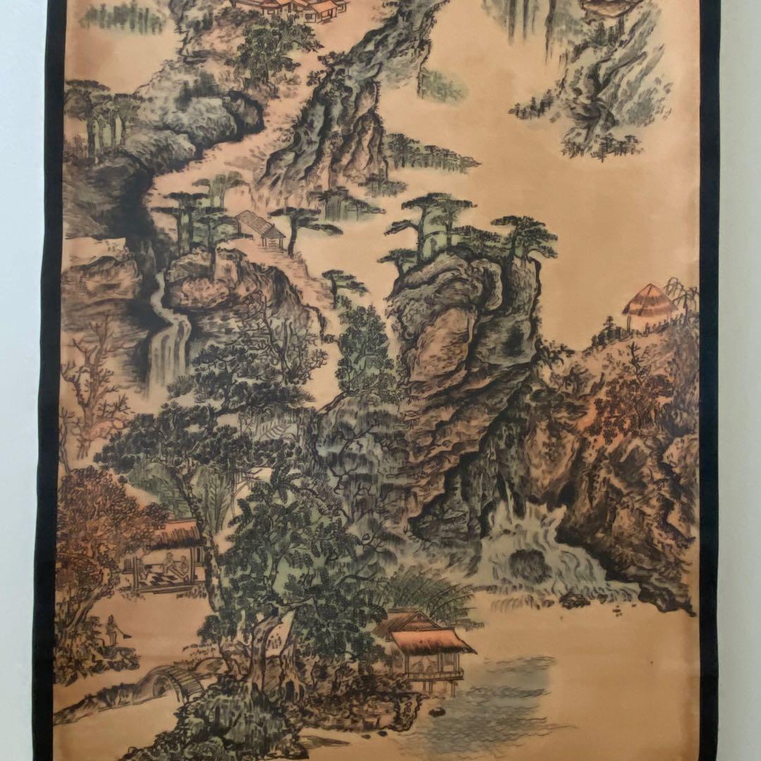 珍藏 大名家 唐寅　「秋山蕭寺」山水図　掛け軸　中華民国・故宮博物院館藏