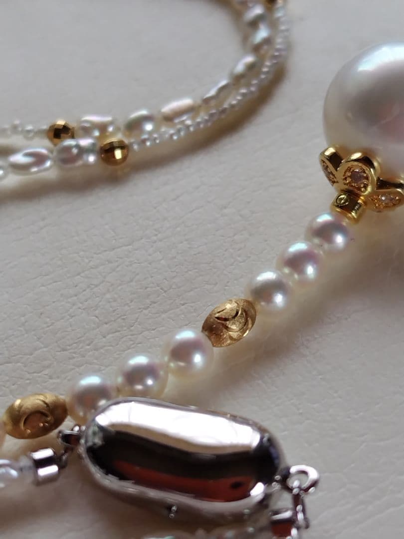 白蝶真珠、アコヤ真珠、ベビーパール、芥子パール、砂ケシパールの、Yネックレス