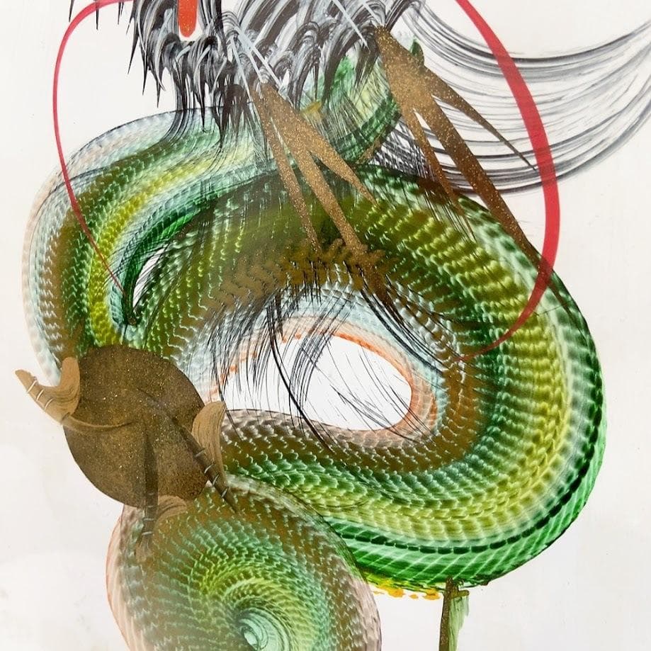 日光一筆龍 高瀬 縁起物 商売繁盛 昇龍 緑色 絵画 日本画 壁掛け 額入り