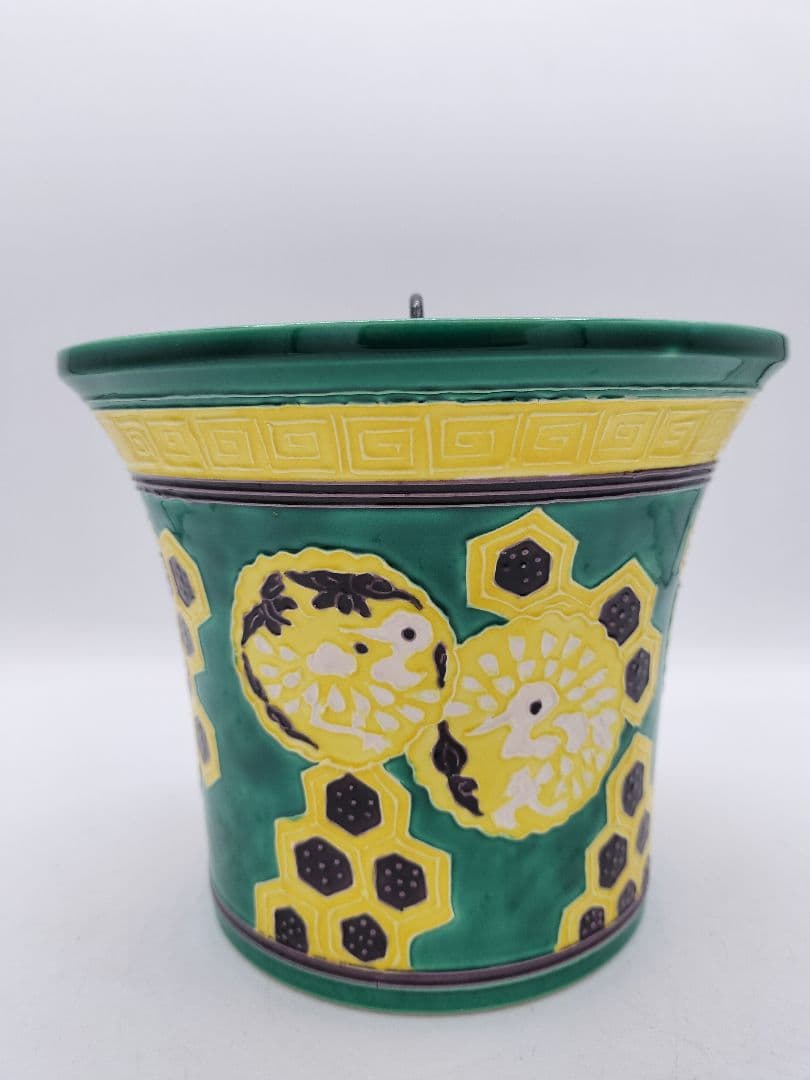 c529 【新品・未使用】水指 緑文趾 出羽亀甲 利昇窯 茶道具 即全