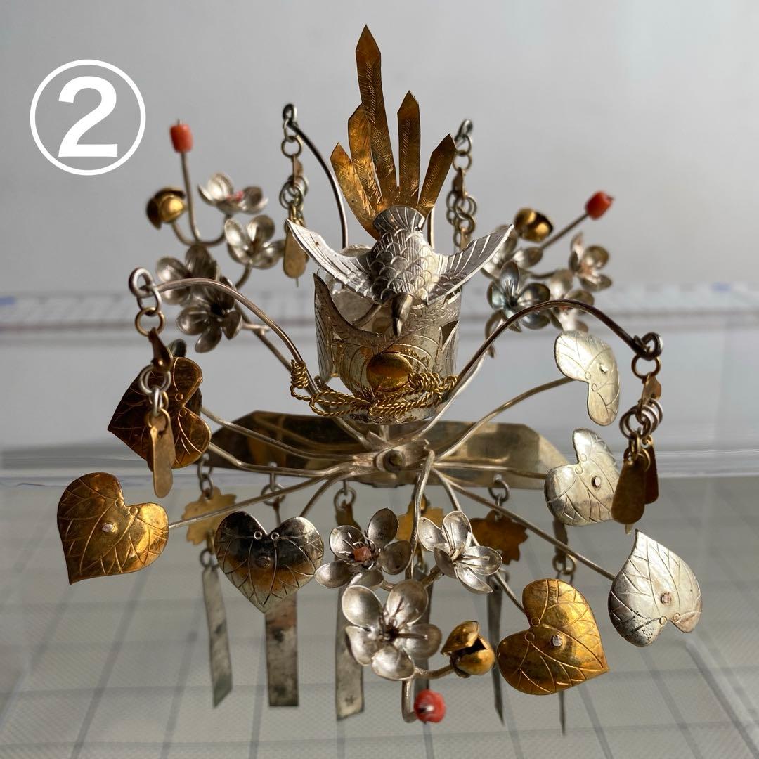 アンティーク　金工細工　花嫁かんざし　金銀びらかんざし