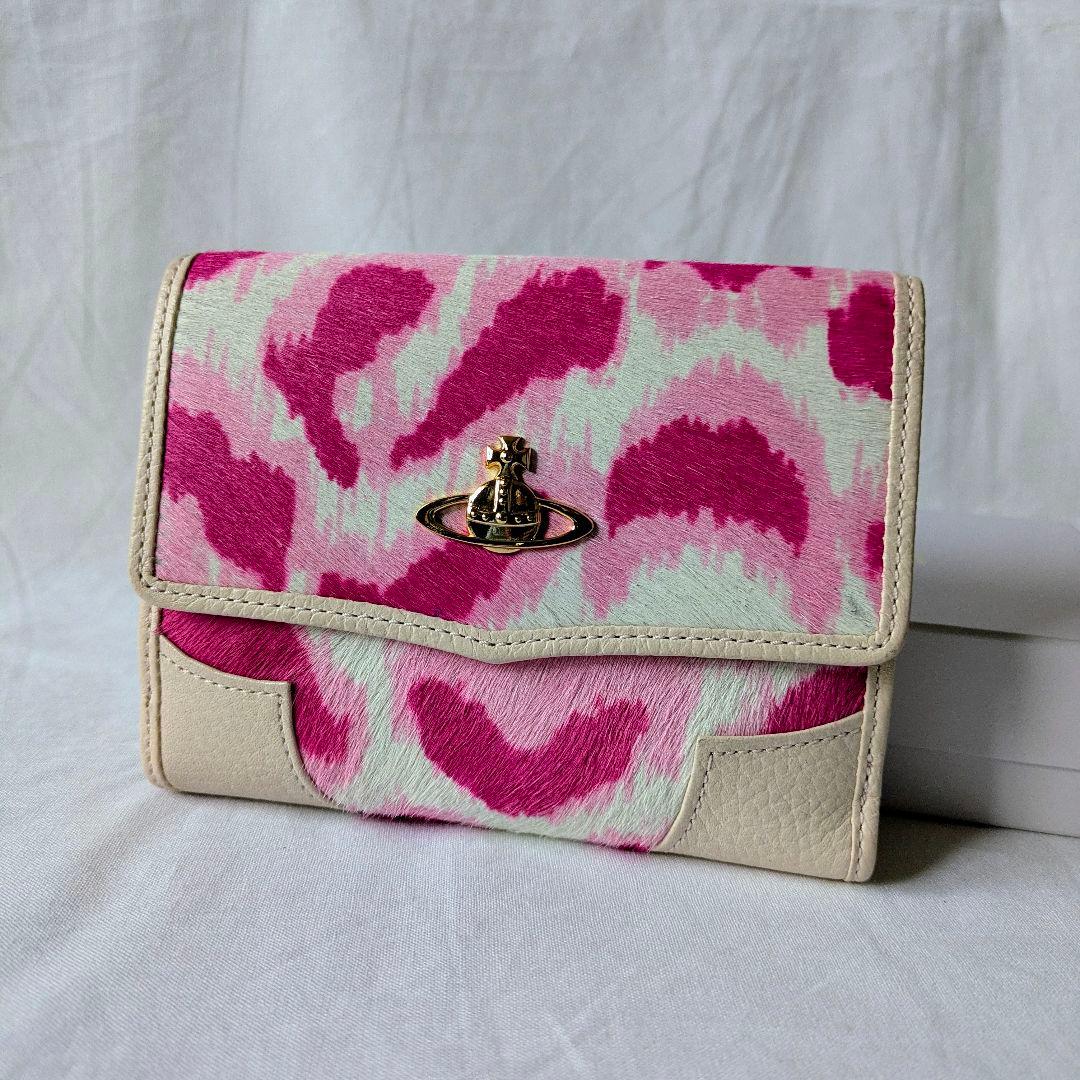 vivienne westwood ハラコ レオパード 三つ折り財布 ORB