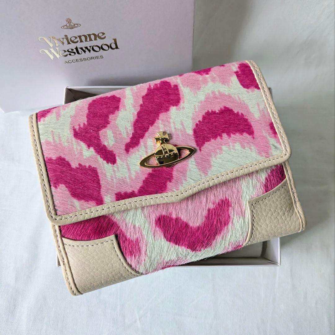 vivienne westwood ハラコ レオパード 三つ折り財布 ORB
