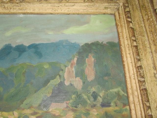 美品 昭和25年作 真作◆理髪師の画家 岩井 弥一郎『風景画』油彩・板（M4号）