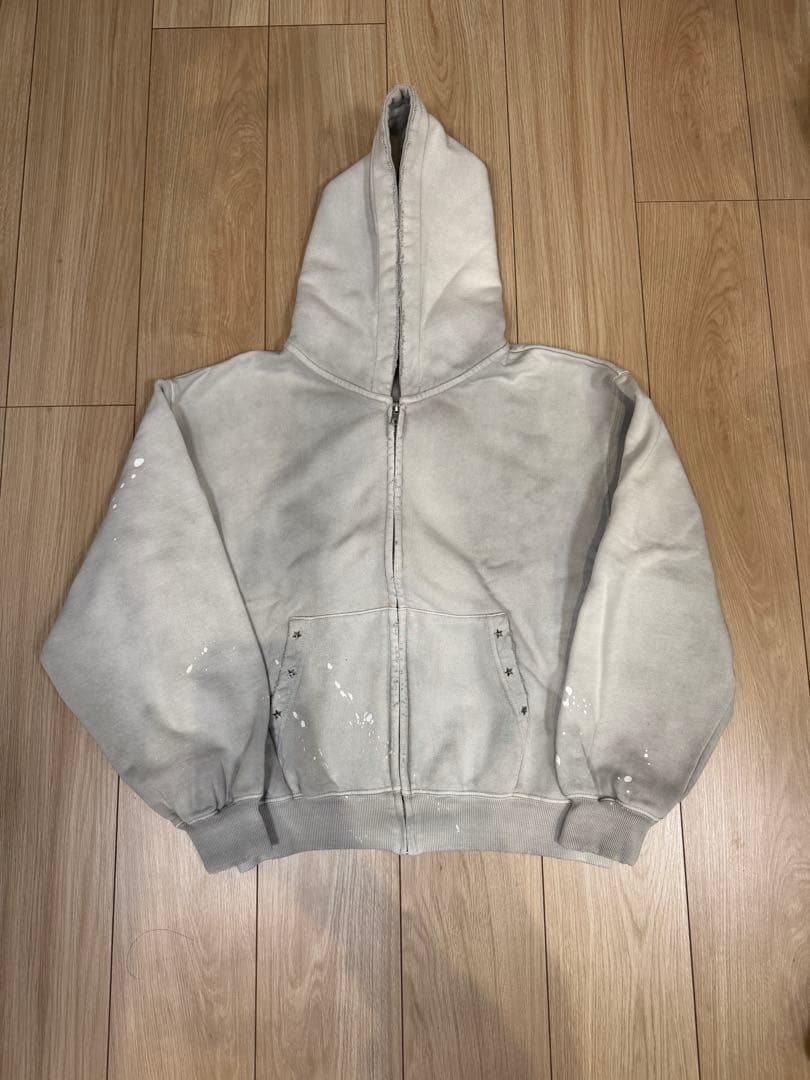 BELVETパーカー Distressed Pigment Zip Hoodie