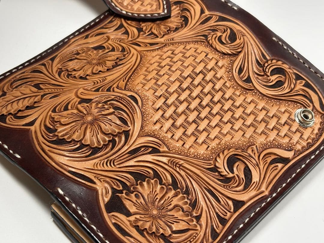 ウォレット　長財布　レザーカービング　ヌメ革　レザークラフト