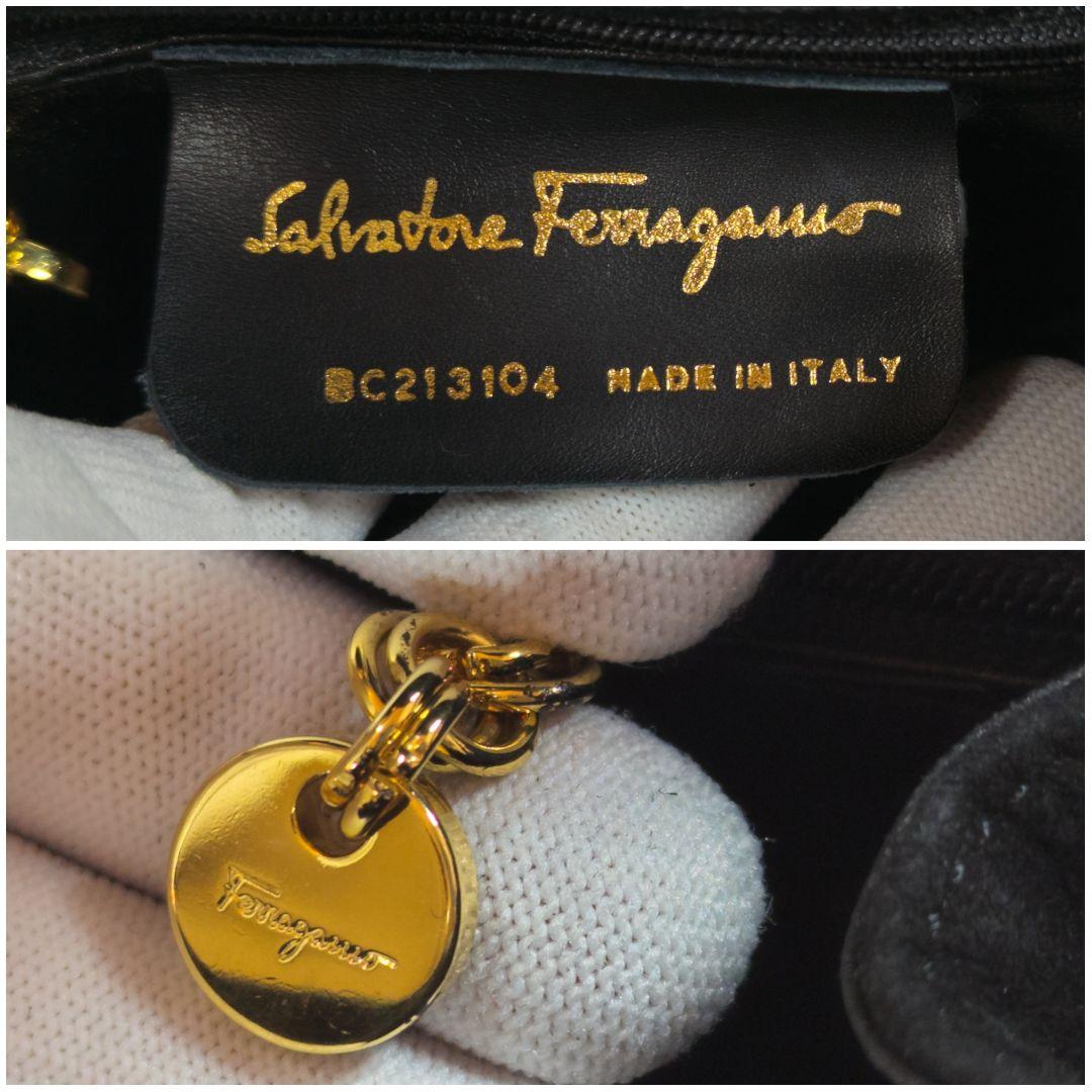 【極美品】フェラガモ ヴァラリボン ハンドバッグ 2way スエード 黒