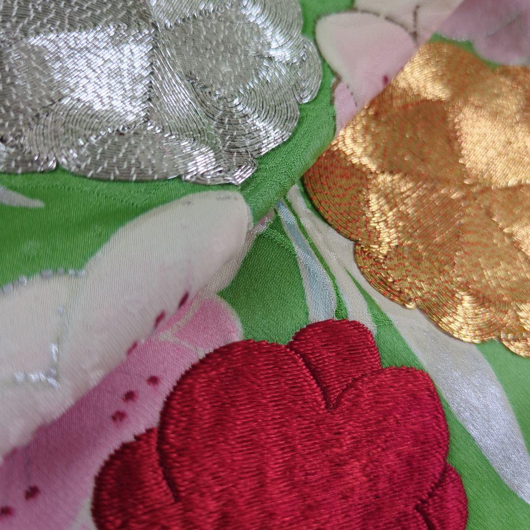 振袖 着物　緑　緑色 グリーン　花柄 結婚式