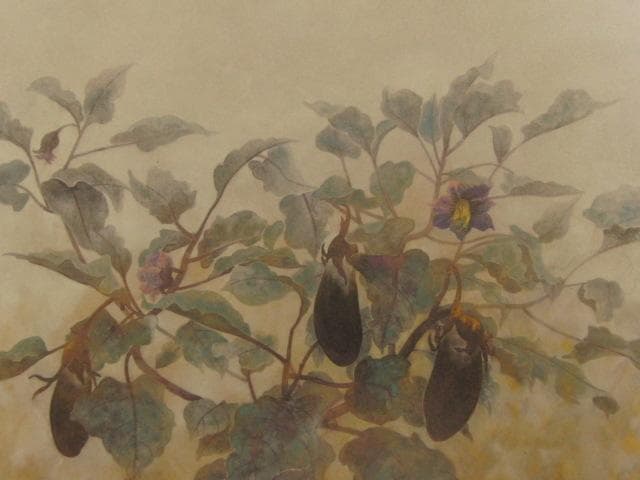 宮元政治、【茄子】、希少な額装用画集より、新品額装付、状態良好