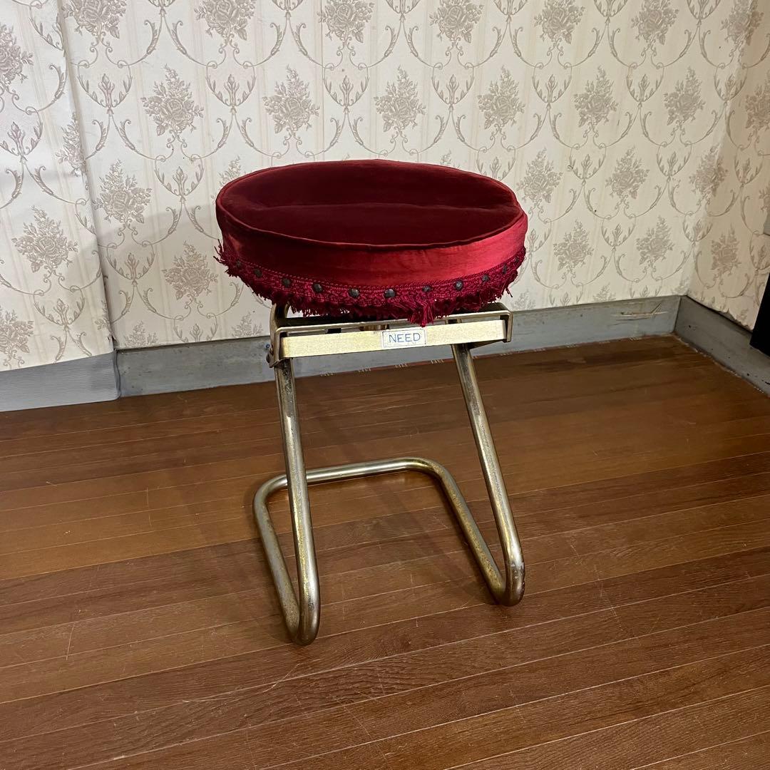 【アンティーク】アイアン脚 ベルベッドスツール ロココ調 ベロア 古道具 丸椅子