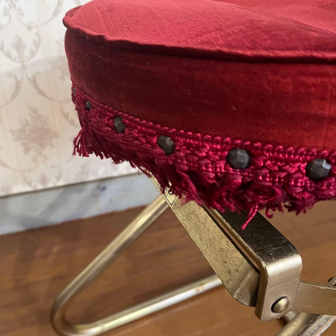 【アンティーク】アイアン脚 ベルベッドスツール ロココ調 ベロア 古道具 丸椅子