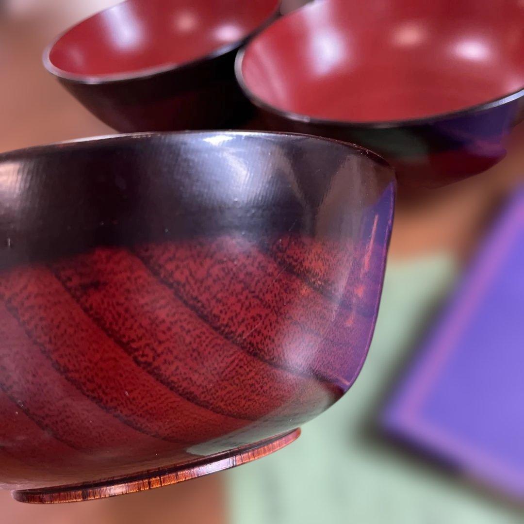 美品　高級　漆器　会津　木製 赤い 汁椀 5個セット