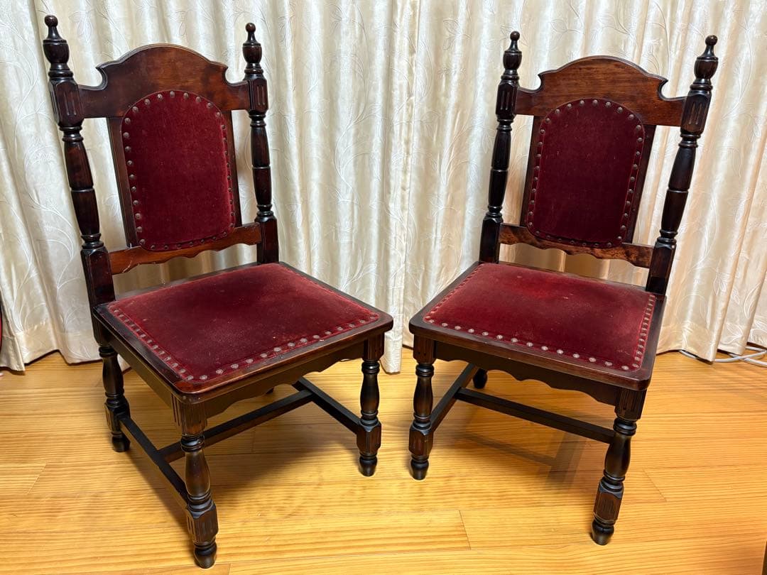 ヴィンテージ 鋲打ち　椅子　ベルベット張り　レトロ　チェア 2脚