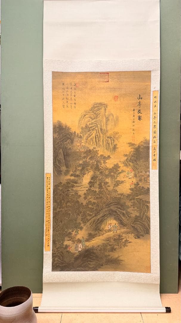 中国文人山水 仿唐寅画風 掛軸｜絹本・手描き｜静謐なる古画趣