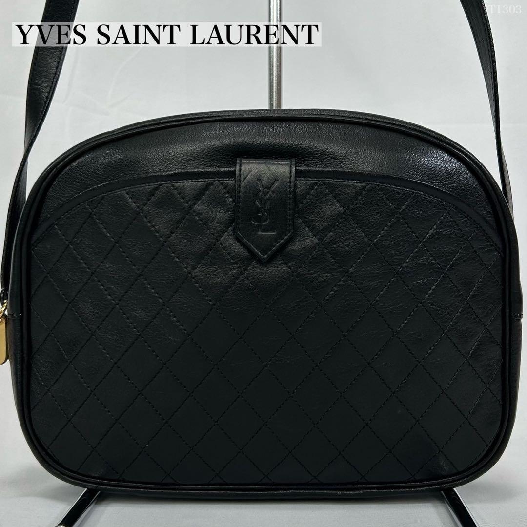 【極美品】イブサンローラン キルティングショルダーバッグ レザー 斜め掛け 黒