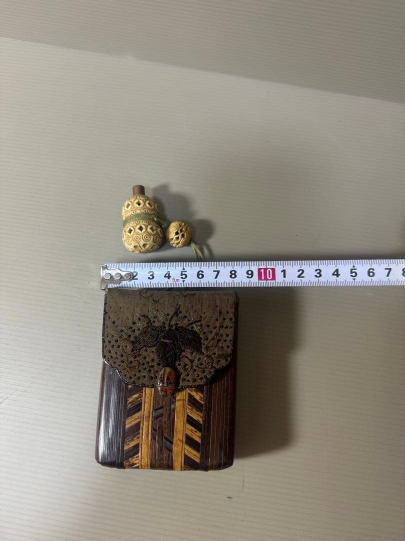 2120  骨董　竹製瓢箪根付煙草入れ　提物　提げ物　竹細工　時代物
