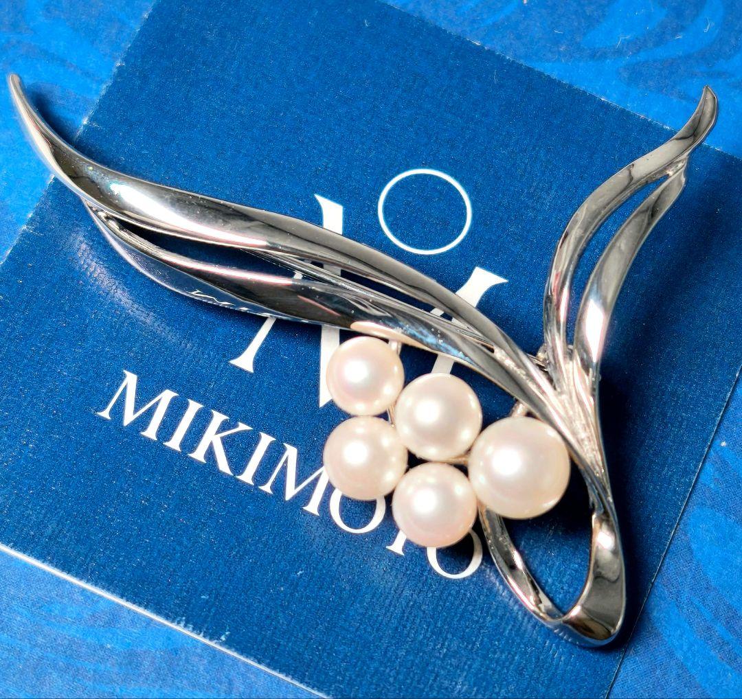 【極美品 最高級】ミキモト ブローチ パール リボン 5珠 皇室御用達