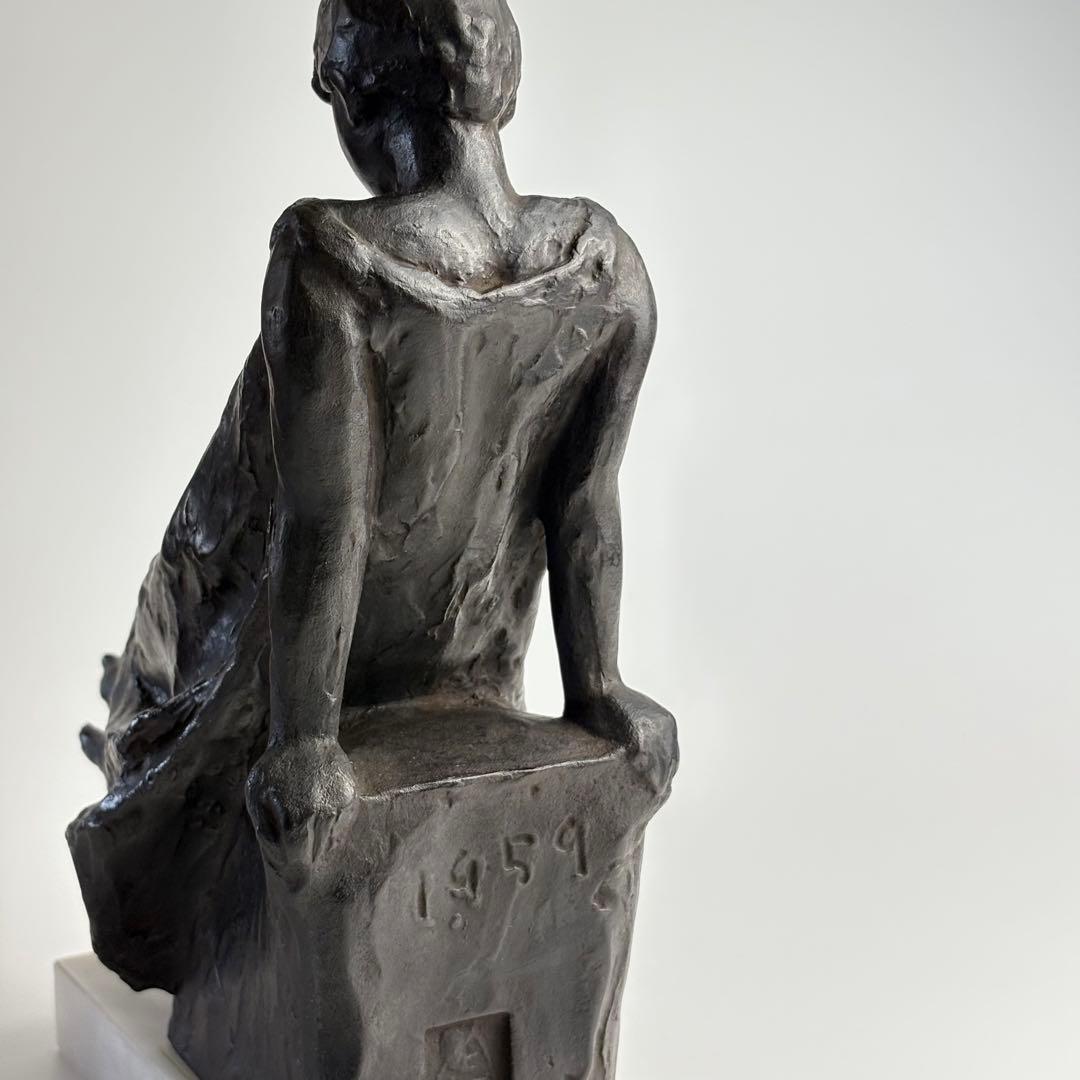 彫刻家 黒田嘉治 作 ブロンズ像 少女 1959年製作 共箱付属 東洋 彫刻美術