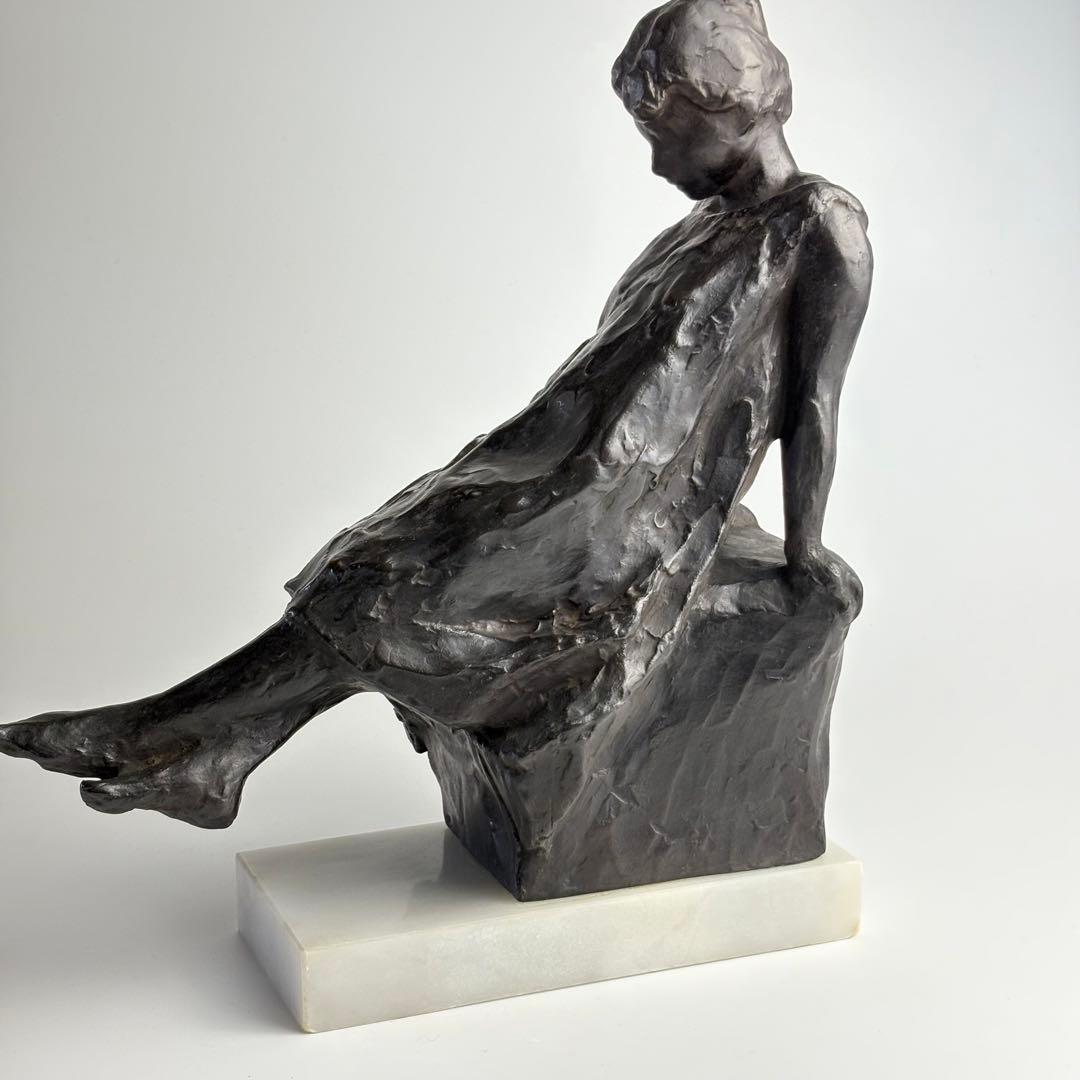 彫刻家 黒田嘉治 作 ブロンズ像 少女 1959年製作 共箱付属 東洋 彫刻美術