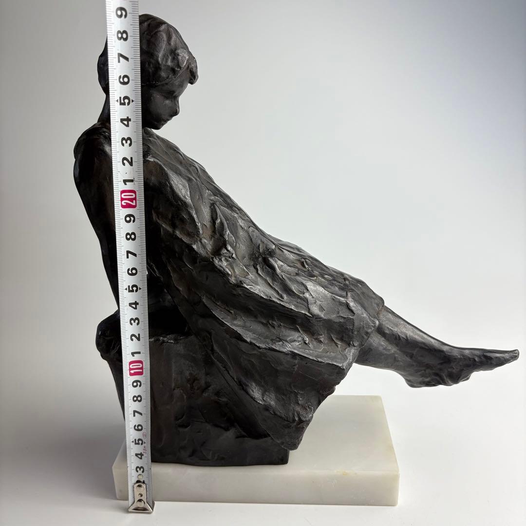 彫刻家 黒田嘉治 作 ブロンズ像 少女 1959年製作 共箱付属 東洋 彫刻美術