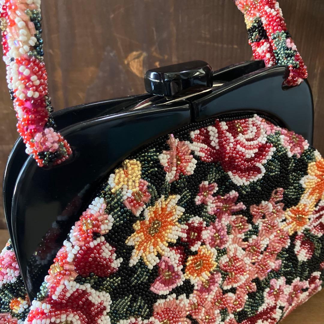 和装 総ビーズバッグ はしもと 刺繍 昭和レトロ 着物