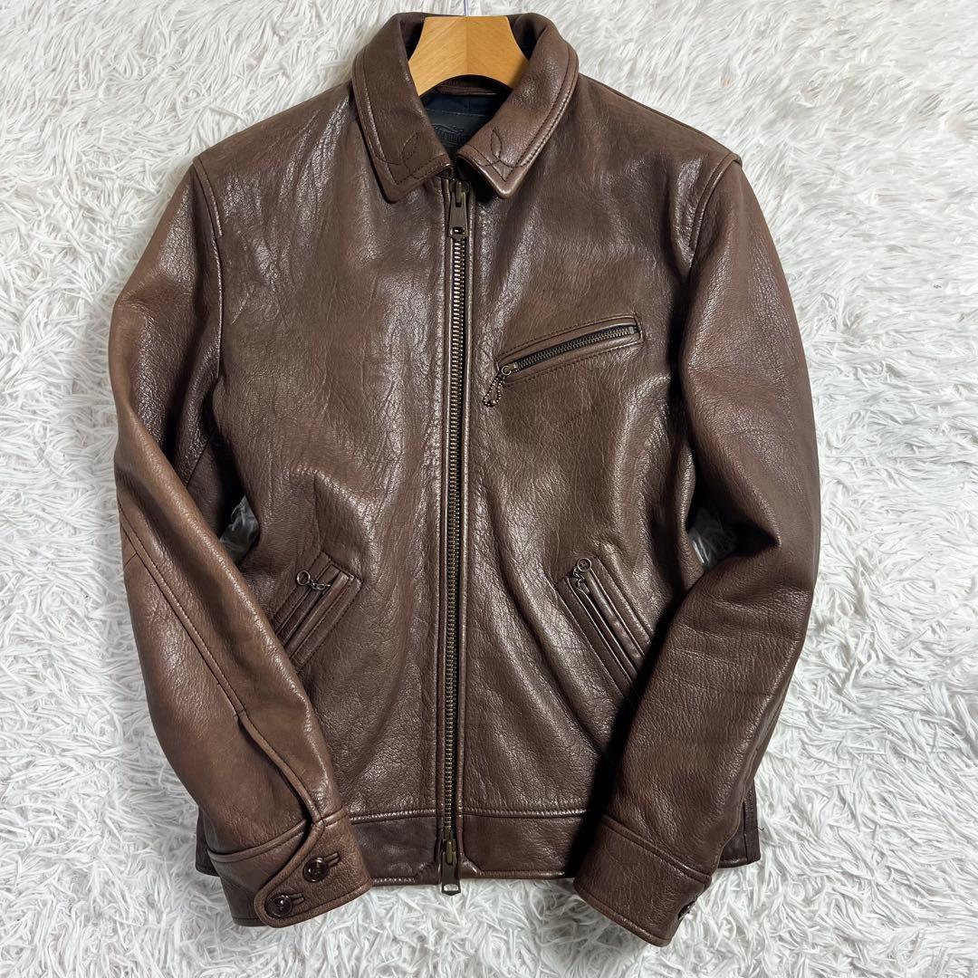 美品 ジャックローズ ゴートレザー シングルライダースジャケット ブラウン 3
